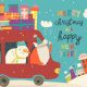 Santa Claus with bear and snowman riding in car. V